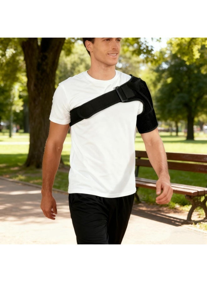 كيلا دعامة الكتف للرجال والنساء، حمالة ذراع لتثبيت الكتف لتمزق عضلة المدورة، كم ضاغط للكتف ودعم لتخفيف الألم، قابل للتعديل، مناسب (1، أسود) - Image 5